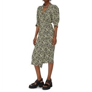 Ganni Crepe Wrap Midi Dress in Phantom EU Size 36/US Size 4 EUC